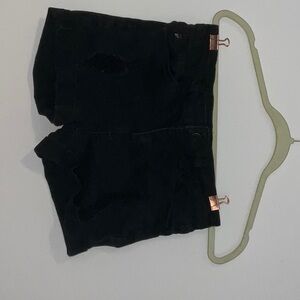 Black Cuffed Distressed Shorts